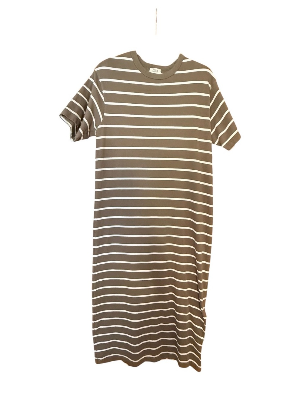 AYR Taupe and White Striped Midi T-Shirt Dress